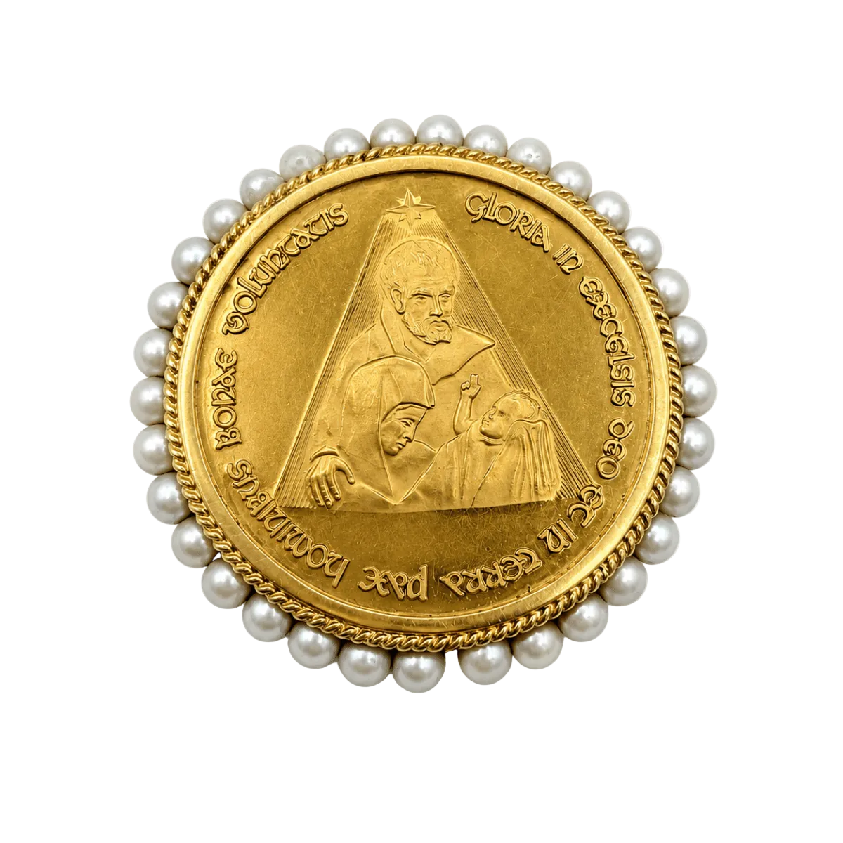 Médaille Religieuse en or jaune et perles de culture - Castafiore