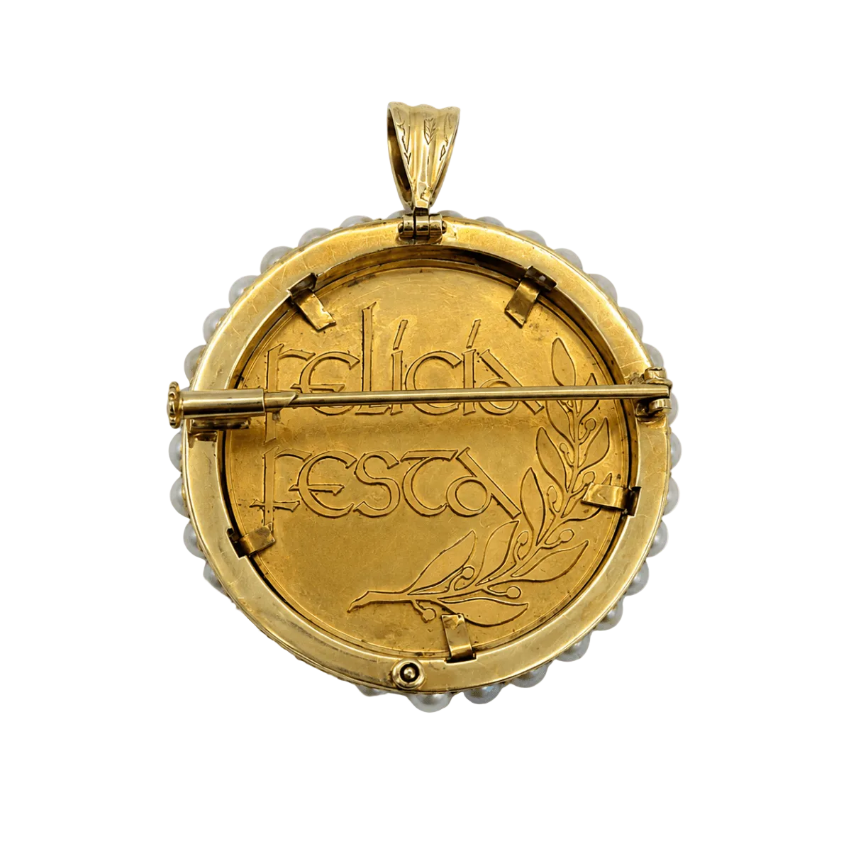 Médaille Religieuse en or jaune et perles de culture - Castafiore