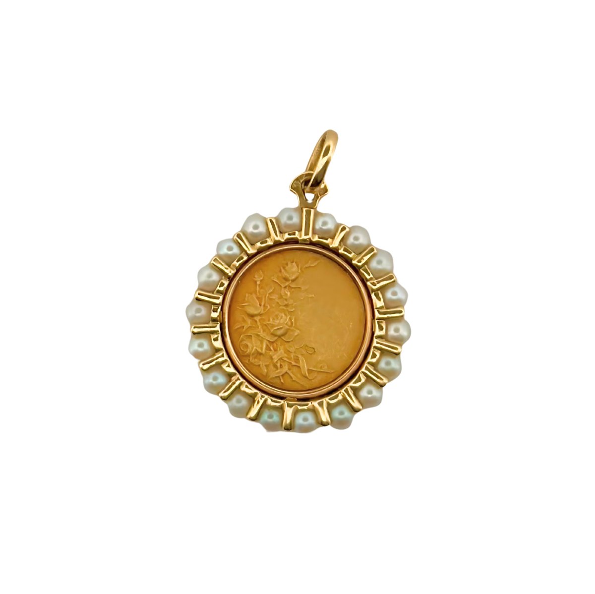 Médaille Sainte Vierge en or jaune et perles