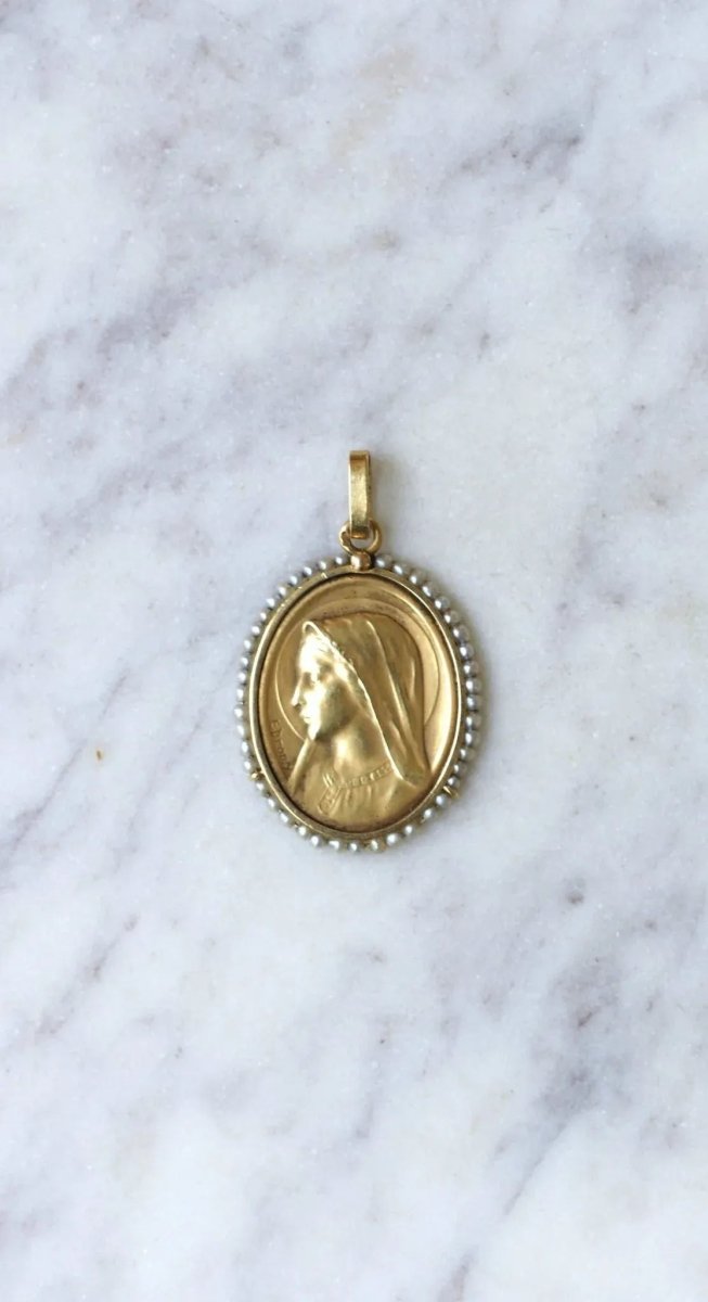 Médaille Vierge or et perles fines - Castafiore