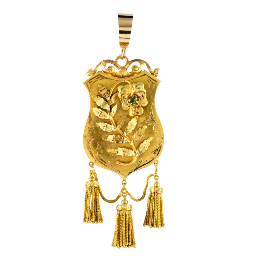 Médaillon ancien écu et décors floraux - Castafiore