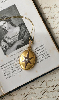 Médaillon Ancien Etoile Perles Fines sur Or Rose et Jaune - Castafiore