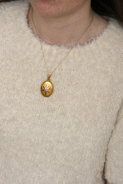 Médaillon Ancien Etoile Perles Fines sur Or Rose et Jaune - Castafiore