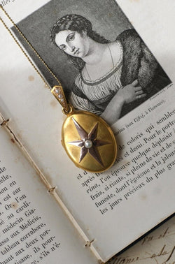 Médaillon Ancien Etoile Perles Fines sur Or Rose et Jaune - Castafiore