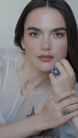 Médaillon Ancien Scarabée Lapis Lazuli Diamants et Perles - Castafiore