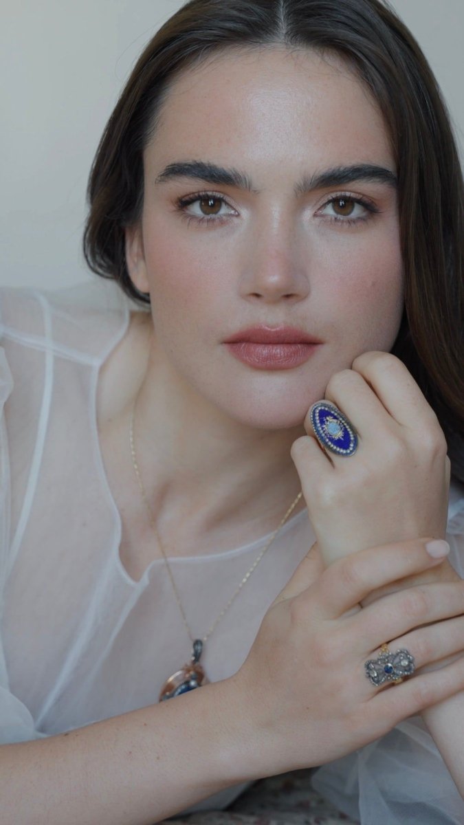 Médaillon Ancien Scarabée Lapis Lazuli Diamants et Perles - Castafiore