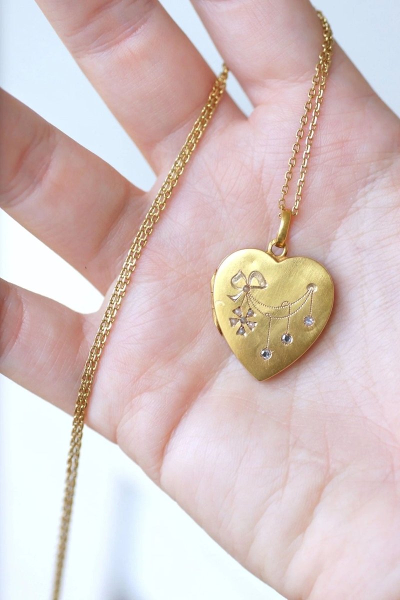 Médaillon cœur ouvrant en or, diamants, et perles - Castafiore