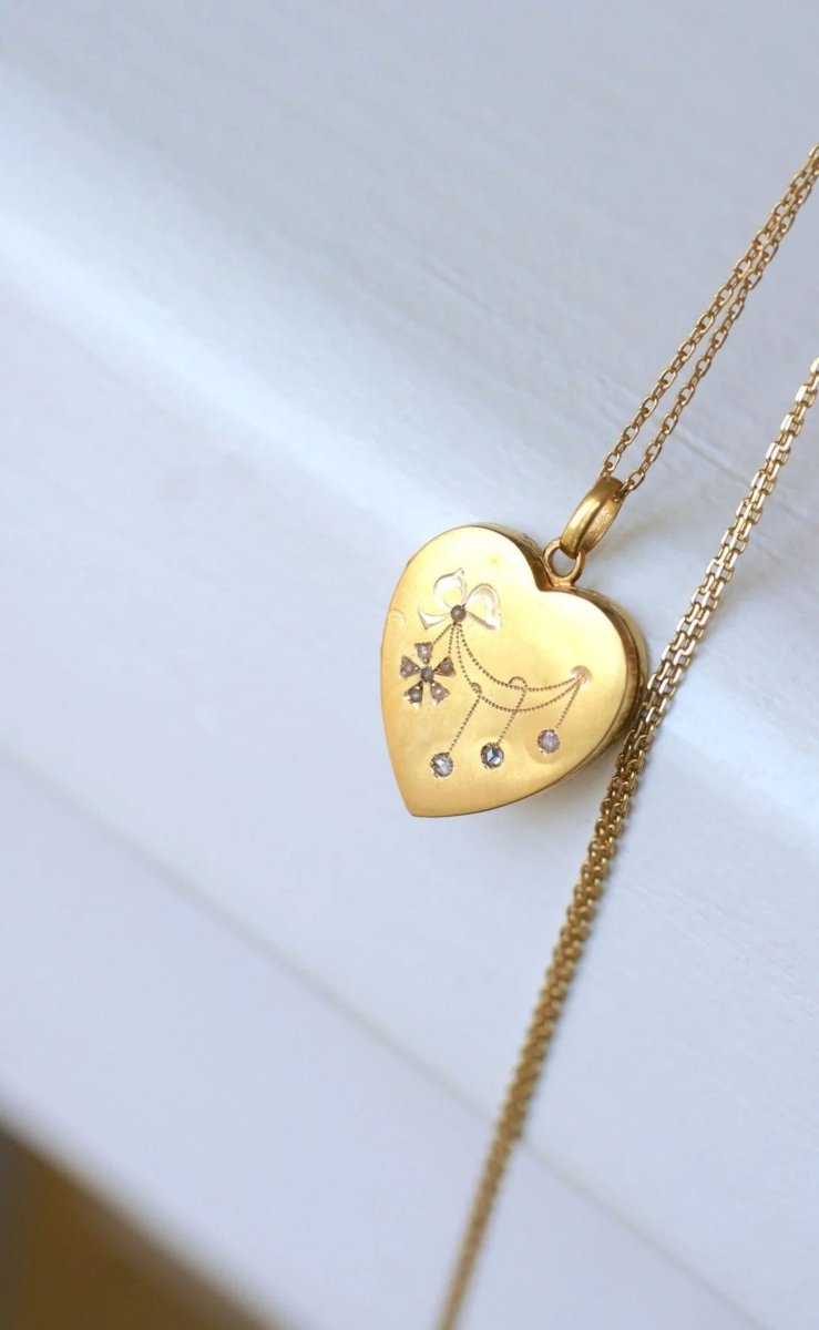 Médaillon cœur ouvrant en or, diamants, et perles - Castafiore