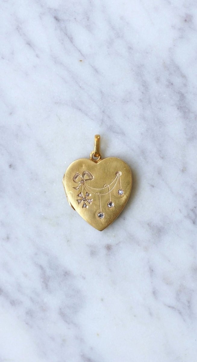 Médaillon cœur ouvrant en or, diamants, et perles - Castafiore