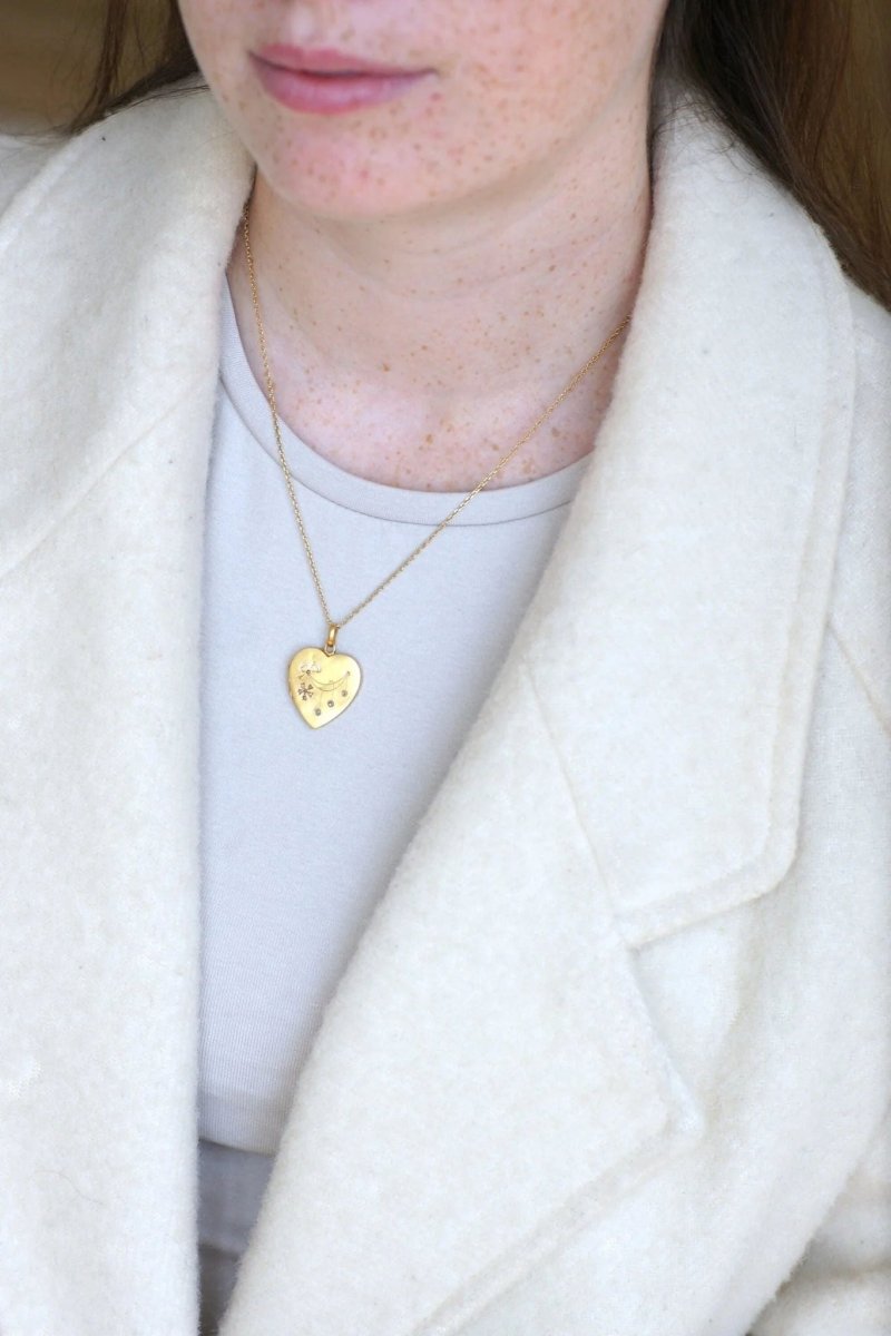 Médaillon cœur ouvrant en or, diamants, et perles - Castafiore