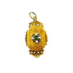 Médaillon en or jaune, perles et émeraudes - Castafiore