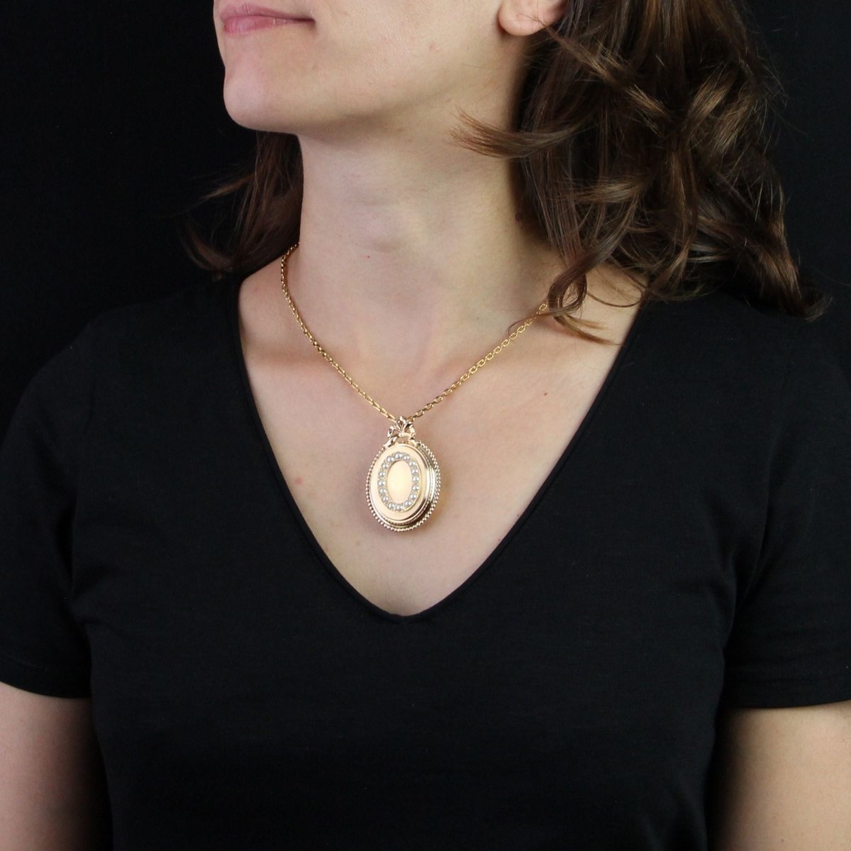 Médaillon Pendentif ancien en or et perles - Castafiore