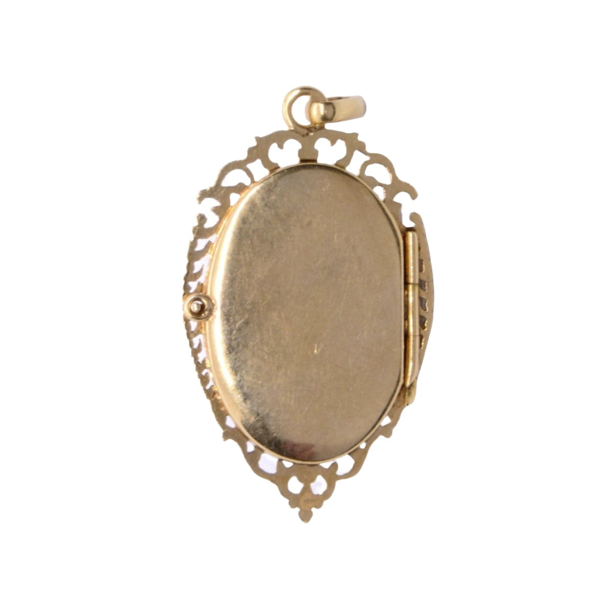 Médaillon porte-photo en or jaune, émail rouge et perle