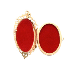 Médaillon porte-photo en or jaune, émail rouge et perle