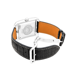 Montre Homme Hermès, "Cape Cod", acier, cuir. Très grand modèle.