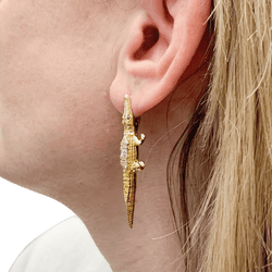 Mono boucle d'oreille BIBI VAN DER VELDEN "Alligator" en or jaune et diamants - Castafiore