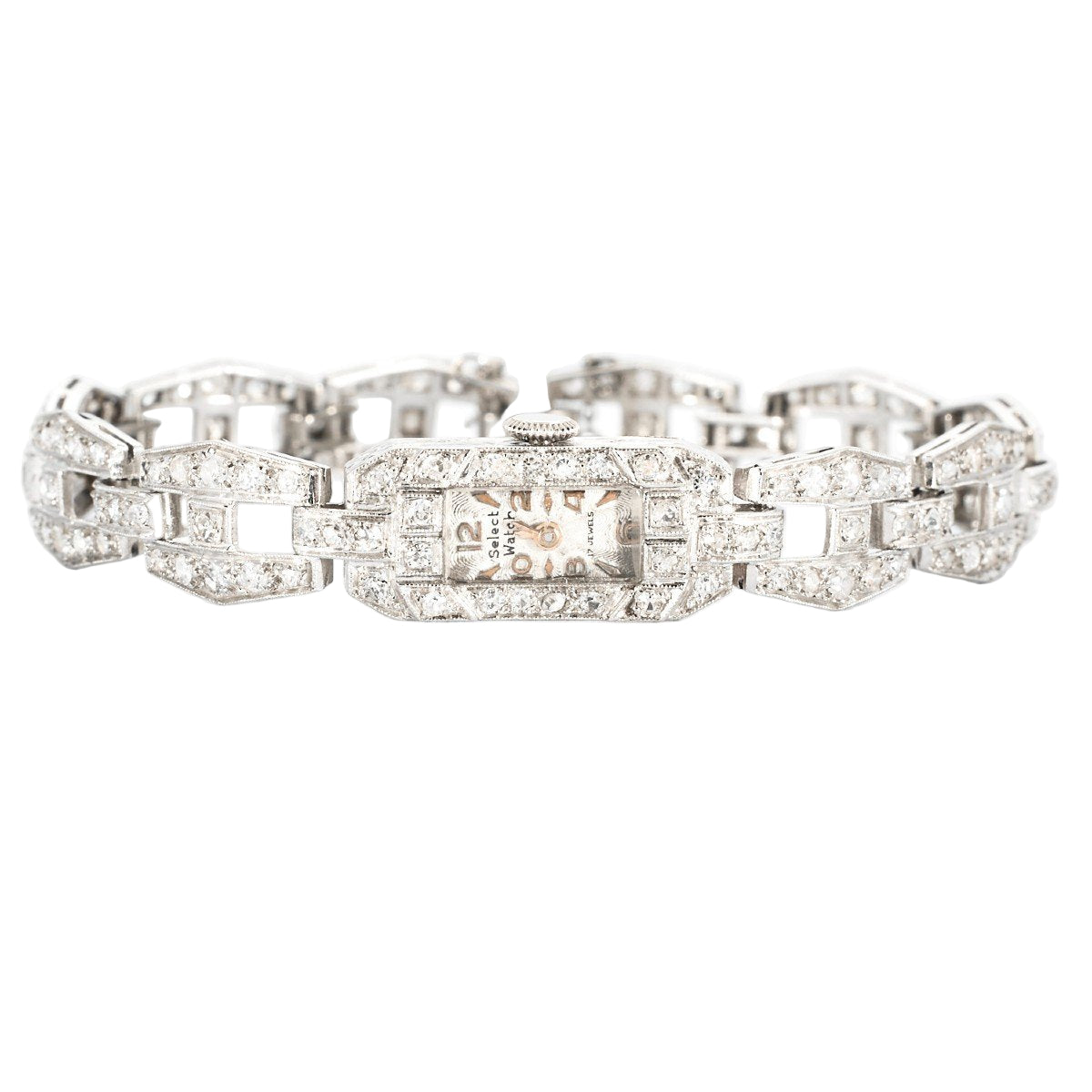 Montre Art Déco en or blanc et platine avec diamants - Castafiore