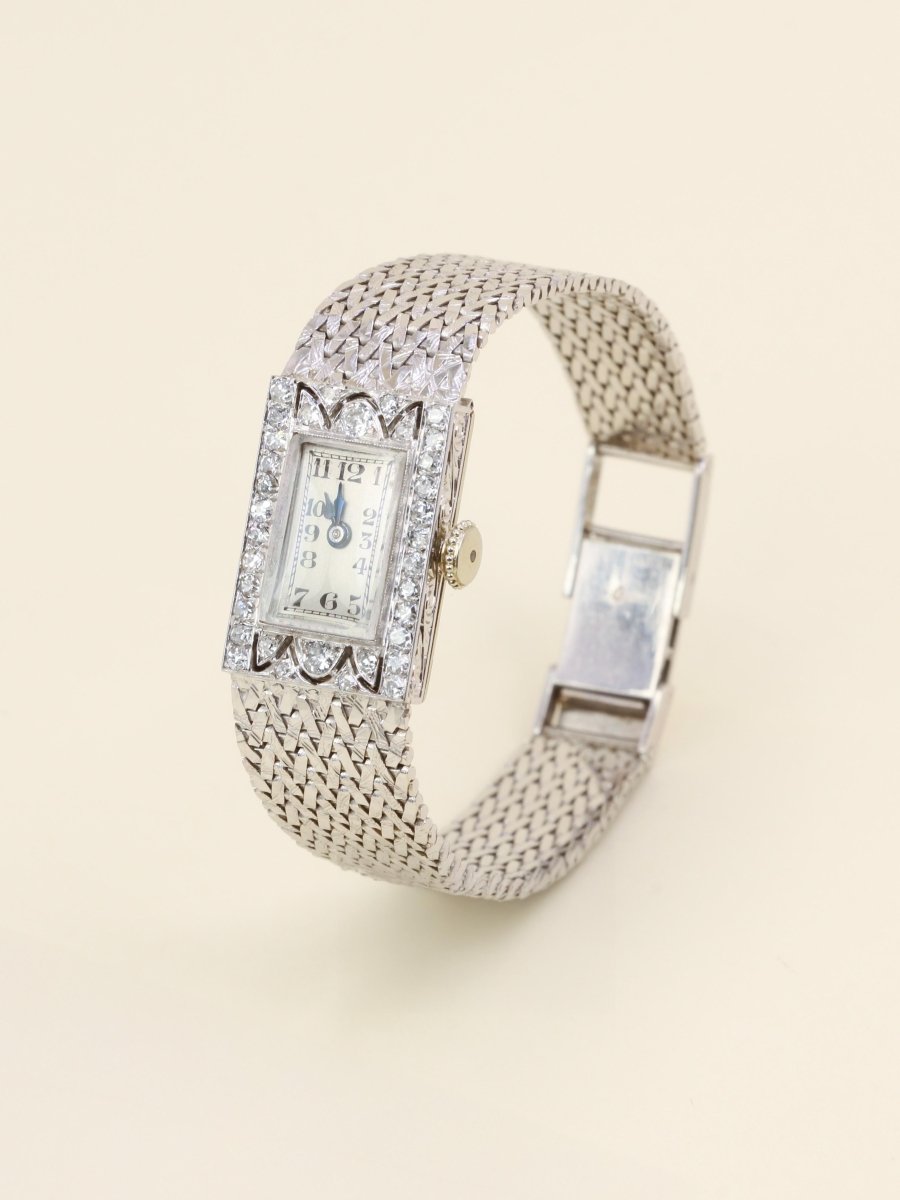 Montre Art Déco or blanc diamants - Castafiore