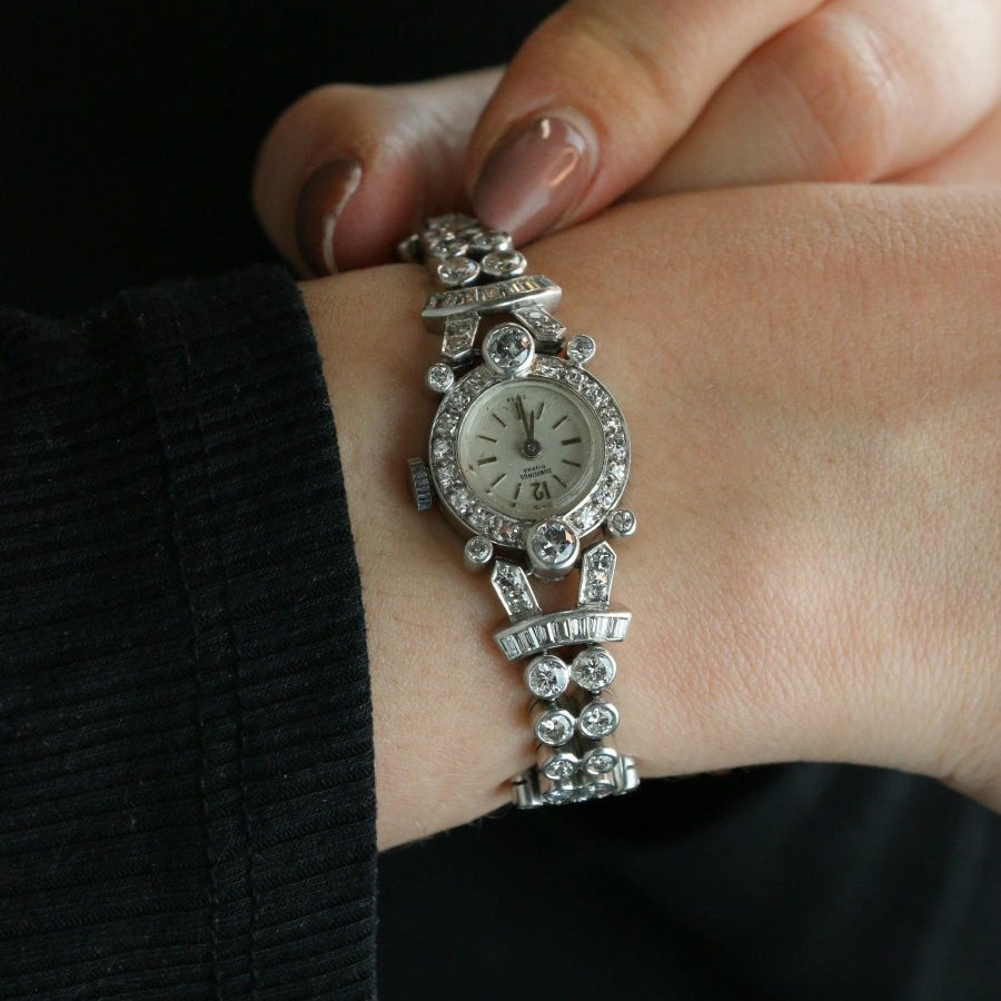 Montre Art Deco or blanc platine diamants - Castafiore