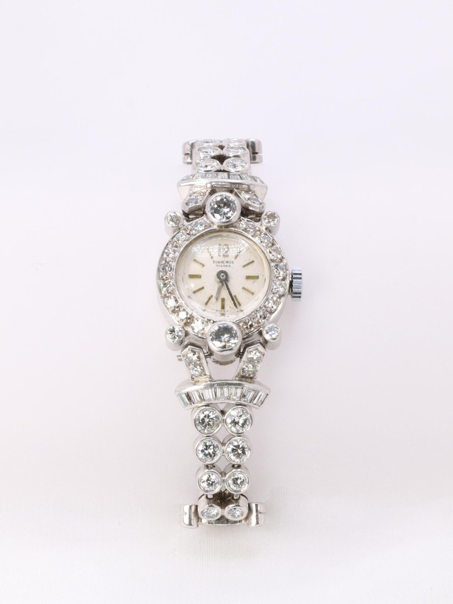 Montre Art Deco or blanc platine diamants - Castafiore