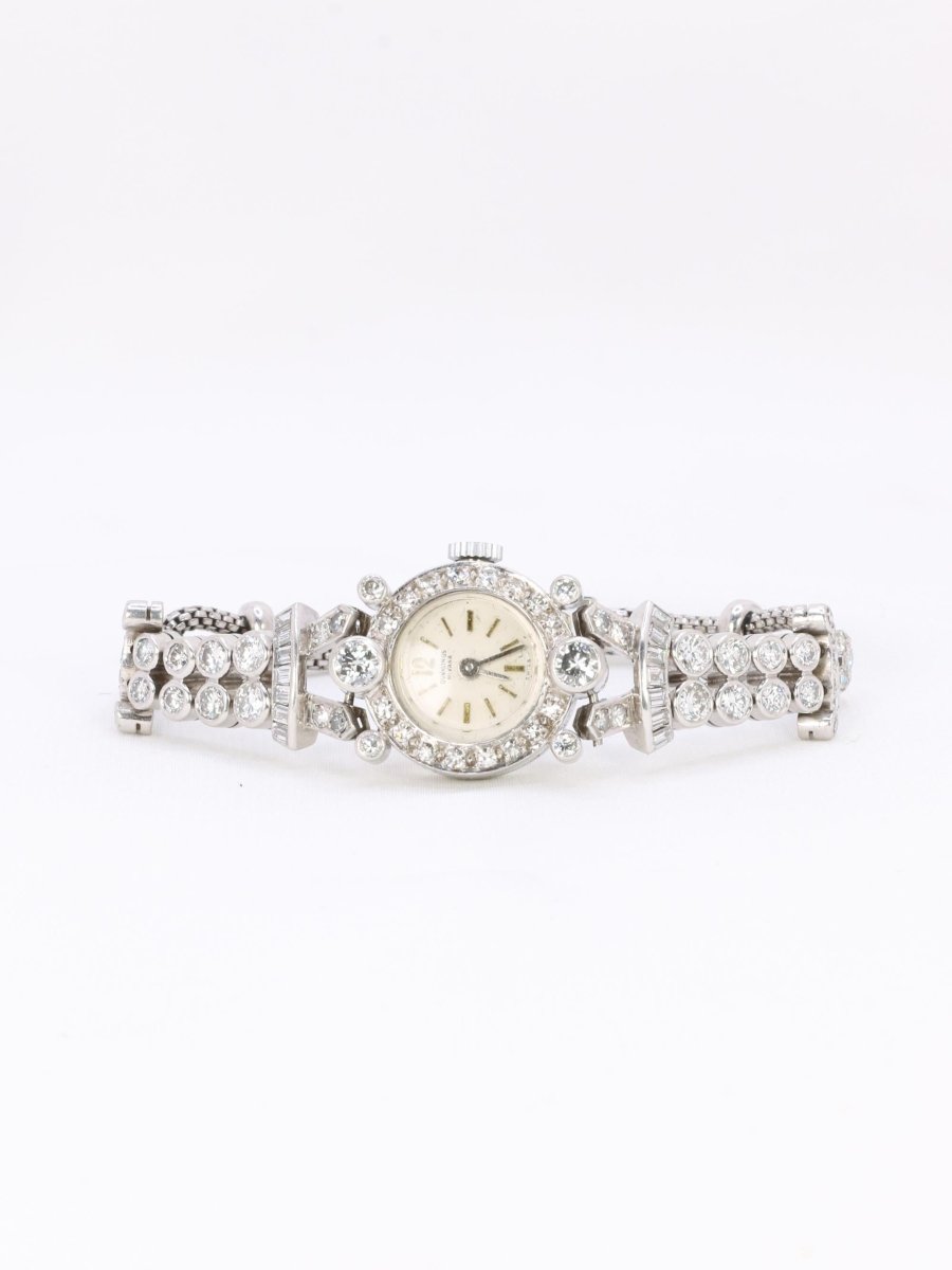 Montre Art Deco or blanc platine diamants - Castafiore
