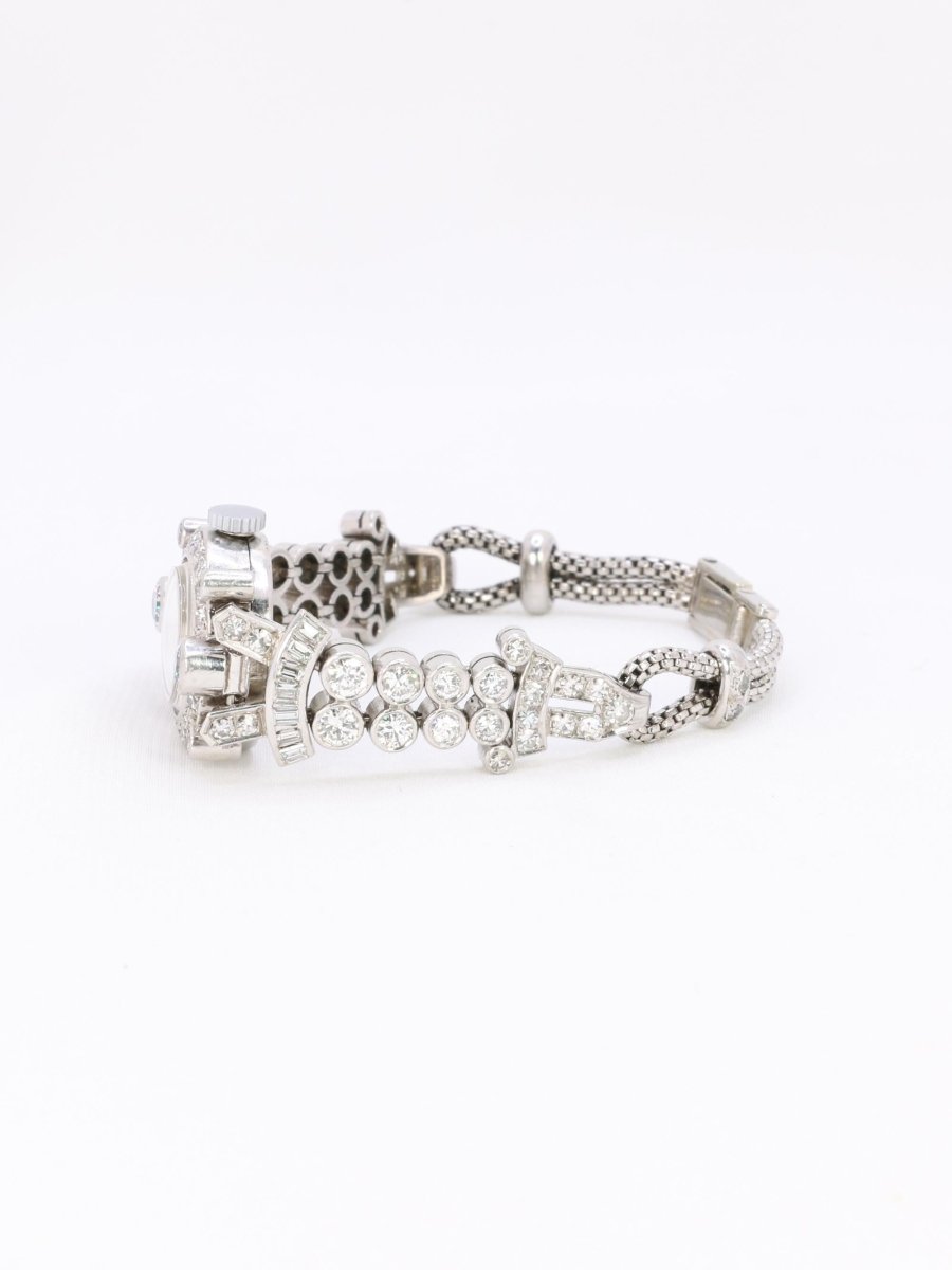 Montre Art Deco or blanc platine diamants - Castafiore