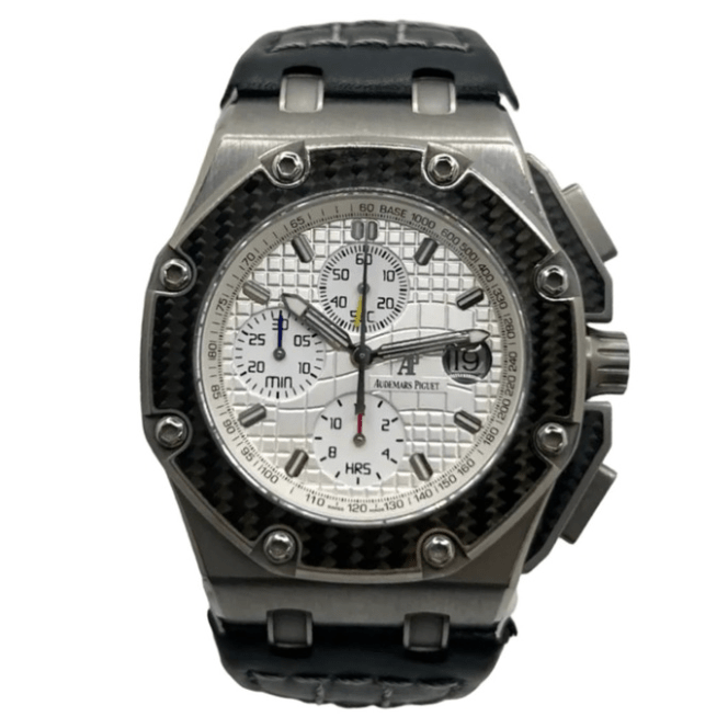 Montre AUDEMARS PIGUET "Royal Oak Offshore "Juan Pablo Montoya” en titane, carbonne, argent, acier et cuir - Castafiore