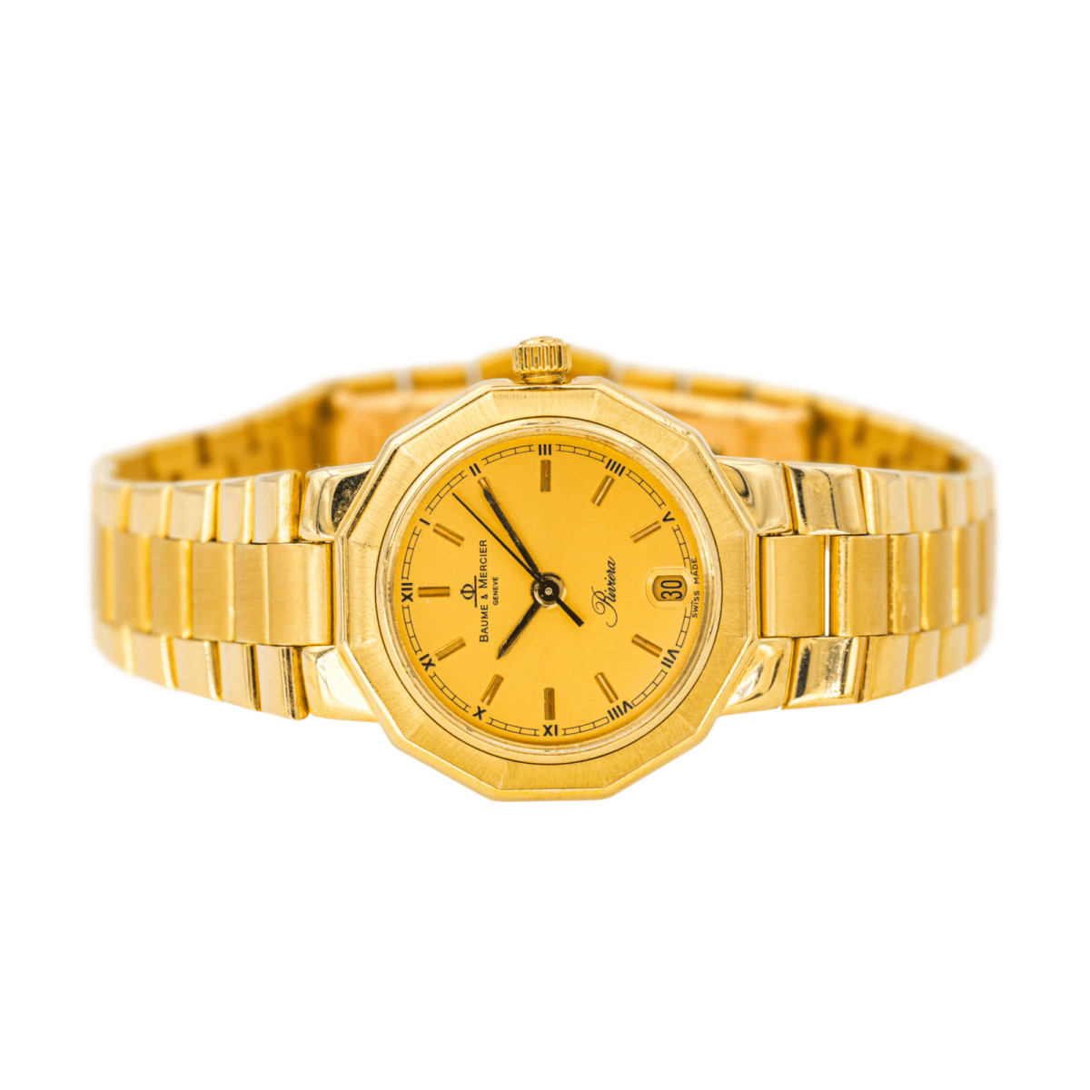 Montre BAUME & MERCIER "Riviera" en or jaune et quartz - Castafiore