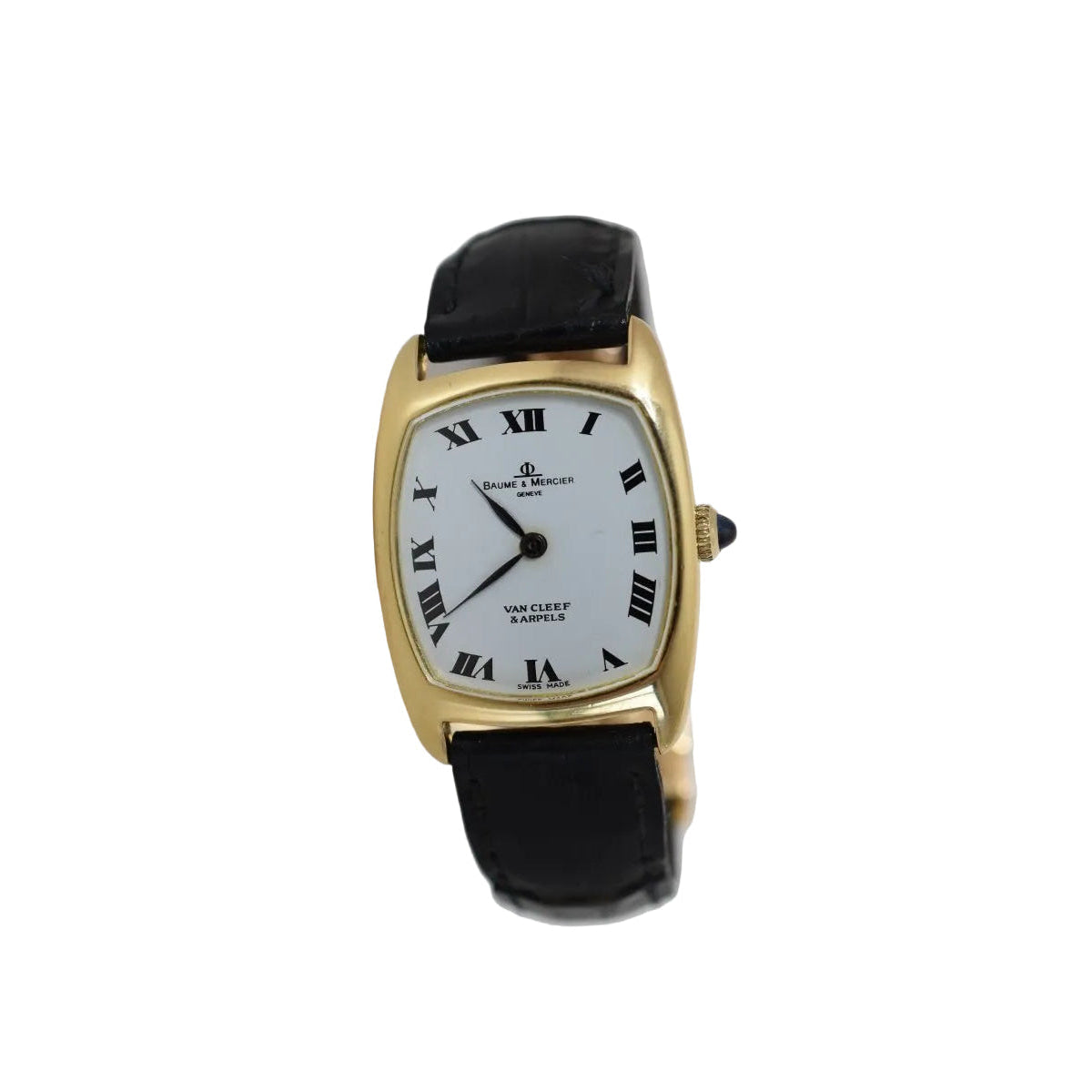 Montre BAUME & MERCIER X VAN CLEEF & ARPELS en or jaune, cuir et saphir - Castafiore