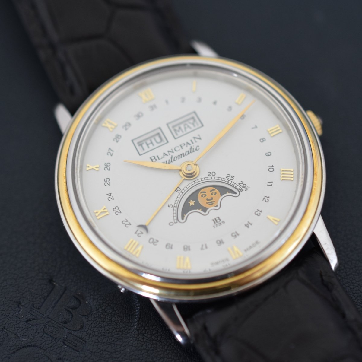 Montre BLANCPAIN "Villeret" en or jaune, acier et cuir - Castafiore