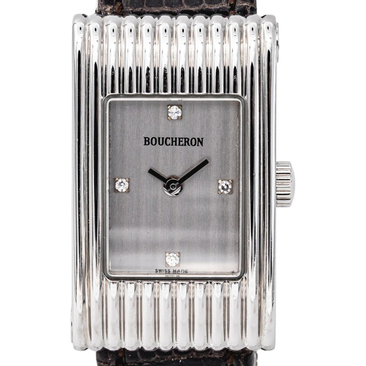 Montre BOUCHERON "Reflet" en acier, argent, cuir et diamants - Castafiore
