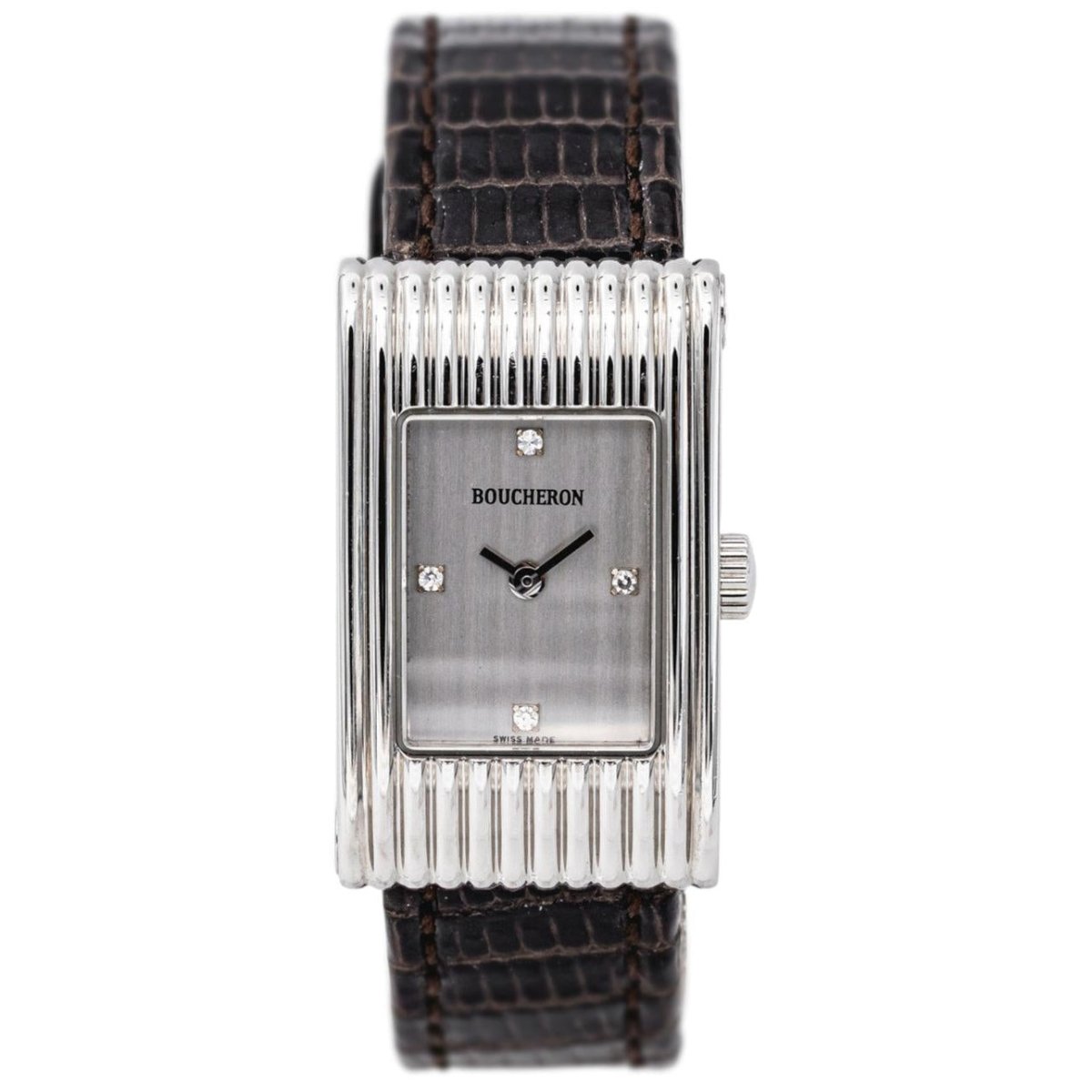 Montre BOUCHERON "Reflet" en acier, argent, cuir et diamants - Castafiore