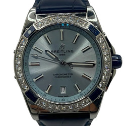 Montre BREITLING "Chronomat 38" en acier, cuir, saphir et diamants - Castafiore