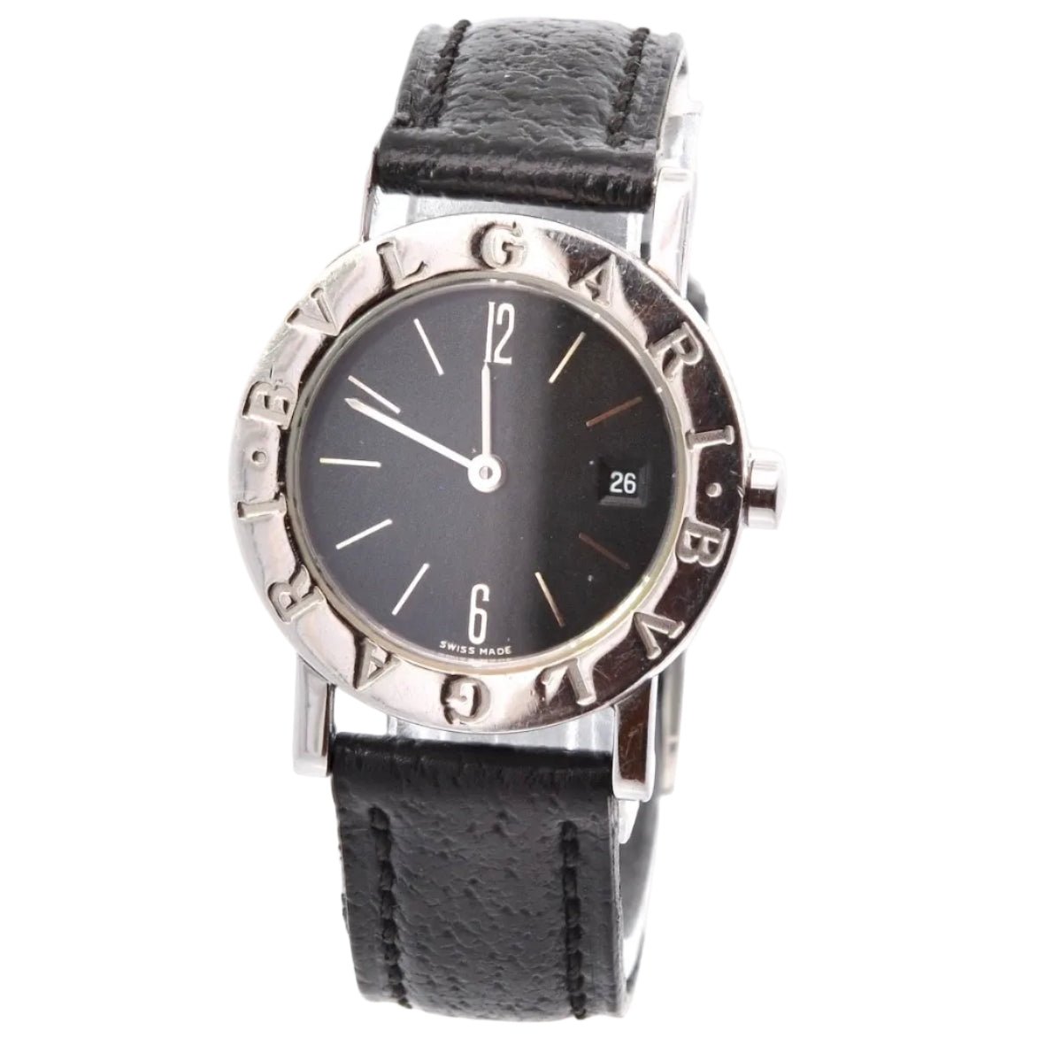 Montre BULGARI en acier, cuir, quartz et saphir - Castafiore
