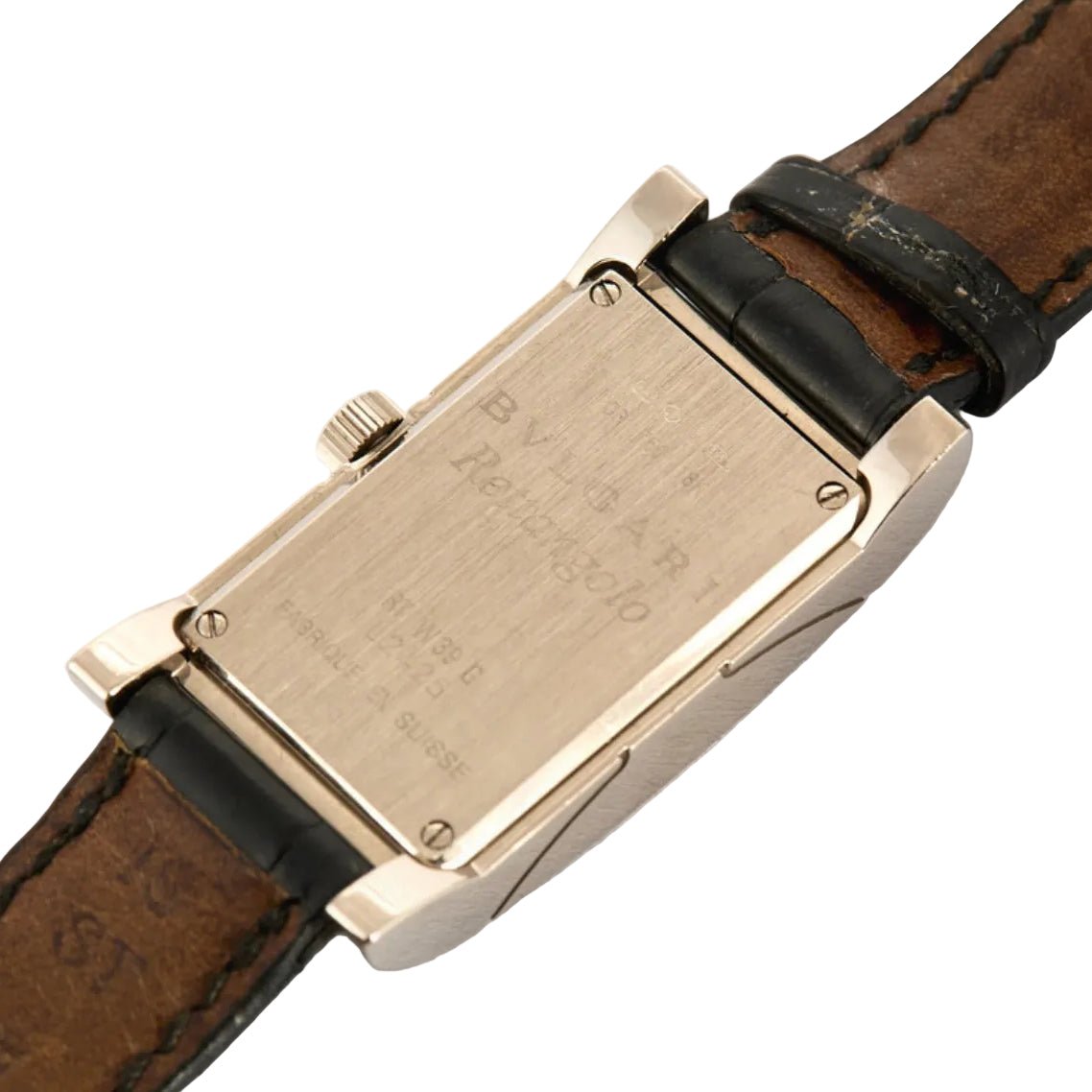 Montre BULGARI "Retrangolo" en or blanc, cuir, quartz et diamants - Castafiore