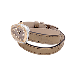 Montre BULGARI "Serpenti" en or rose, acier, cuir et diamants - Castafiore