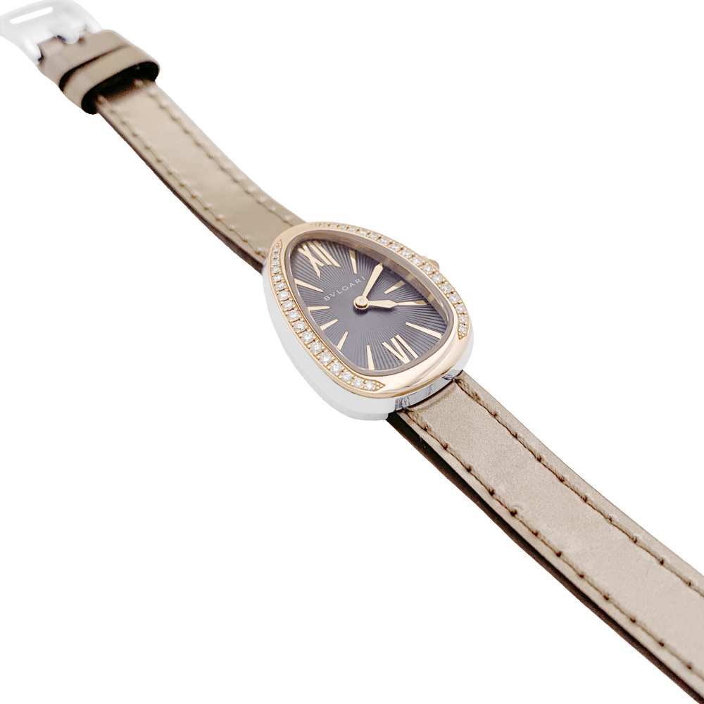 Montre BULGARI "Serpenti" en or rose, acier, cuir et diamants - Castafiore