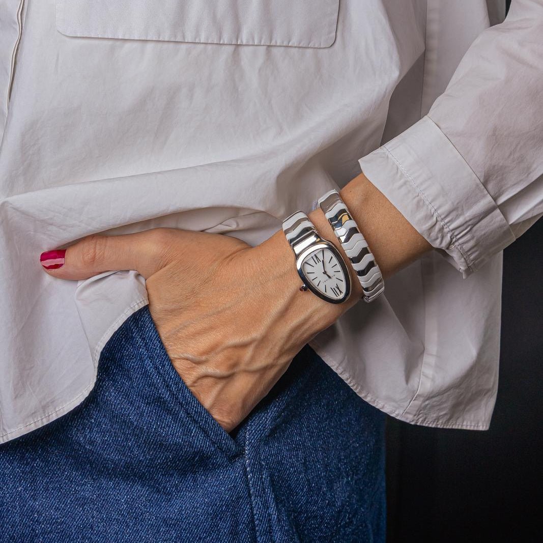 Montre BULGARI "Spiga" en acier, céramique et spinelle - Castafiore