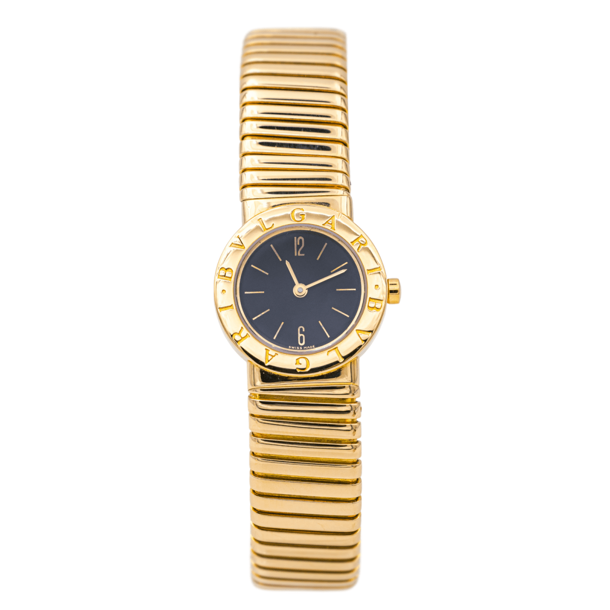 Montre BULGARI "Tubogas" en or jaune, quartz et saphir - Castafiore
