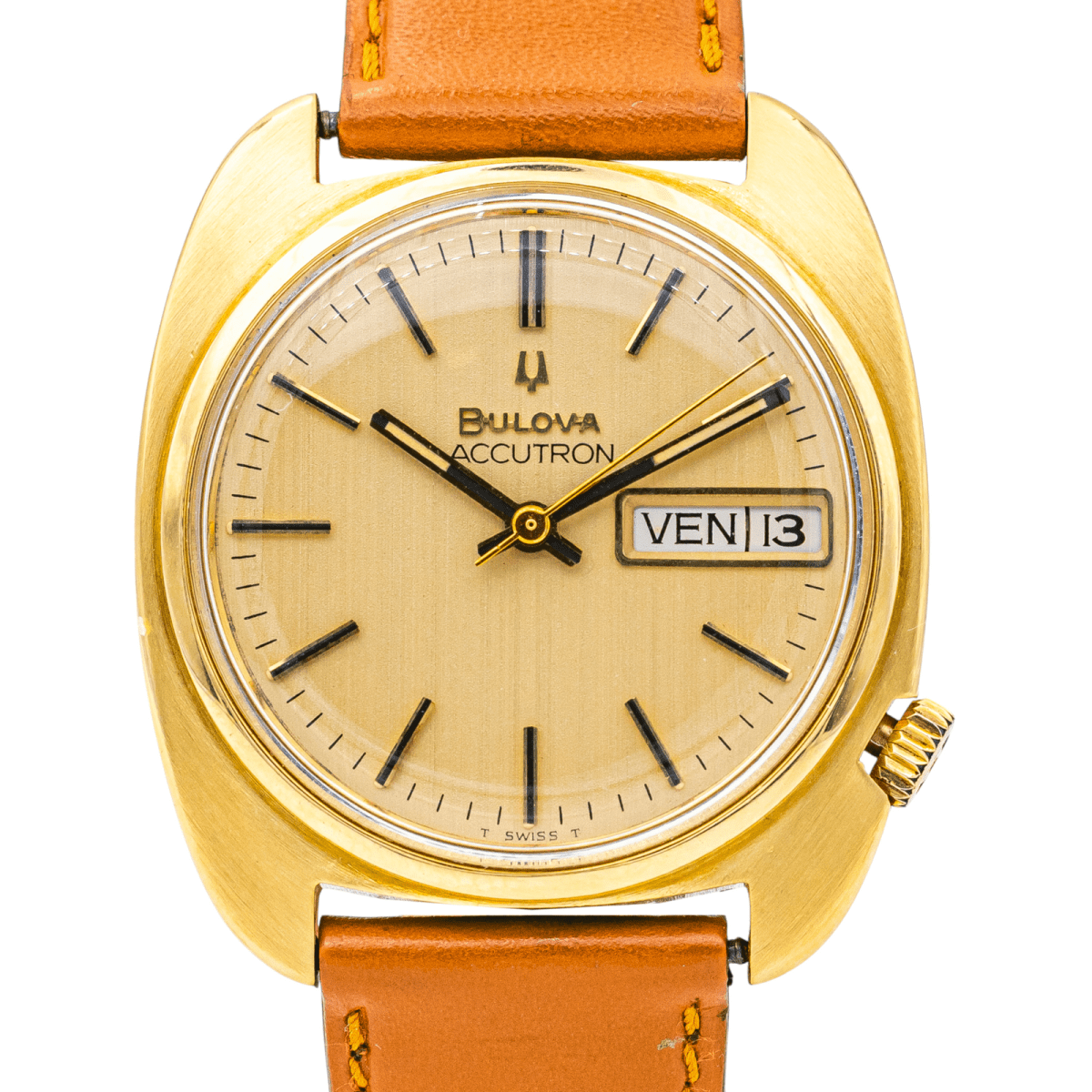 Montre BULOVA "Accutron" en or jaune, cuir et quartz - Castafiore