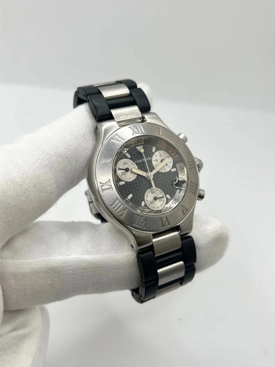 Montre CARTIER "21 Chronoscaph" en acier inoxydable et caoutchouc - Castafiore