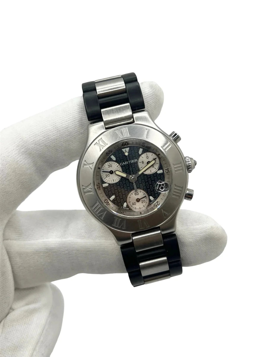 Montre CARTIER "21 Chronoscaph" en acier inoxydable et caoutchouc - Castafiore