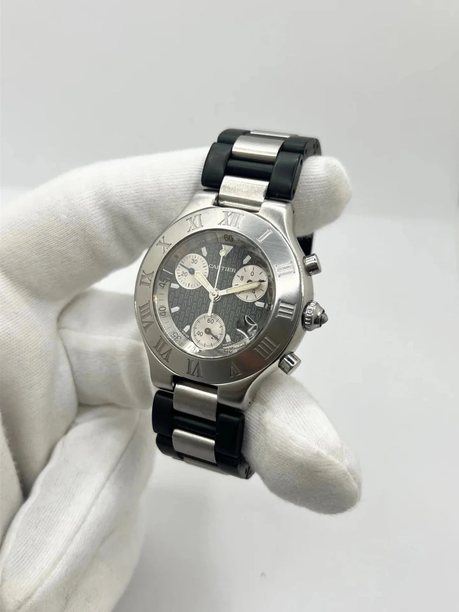 Montre CARTIER "21 Chronoscaph" en acier inoxydable et caoutchouc - Castafiore