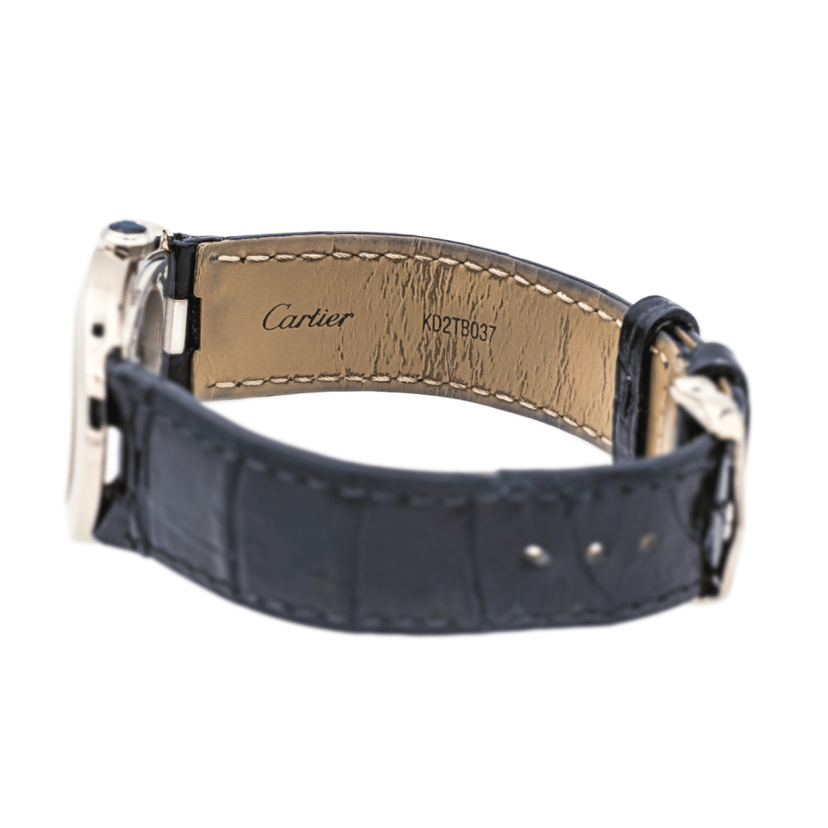 Montre CARTIER "Baignoire" en or blanc, saphir et cuir - Castafiore