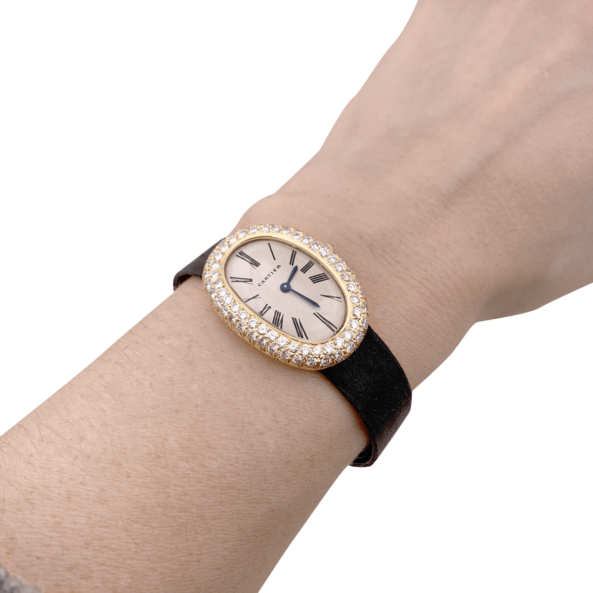 Montre CARTIER "Baignoire", or jaune, argent, cuir et diamants. - Castafiore