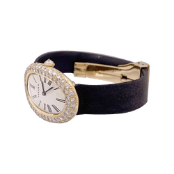 Montre CARTIER "Baignoire", or jaune, argent, cuir et diamants. - Castafiore