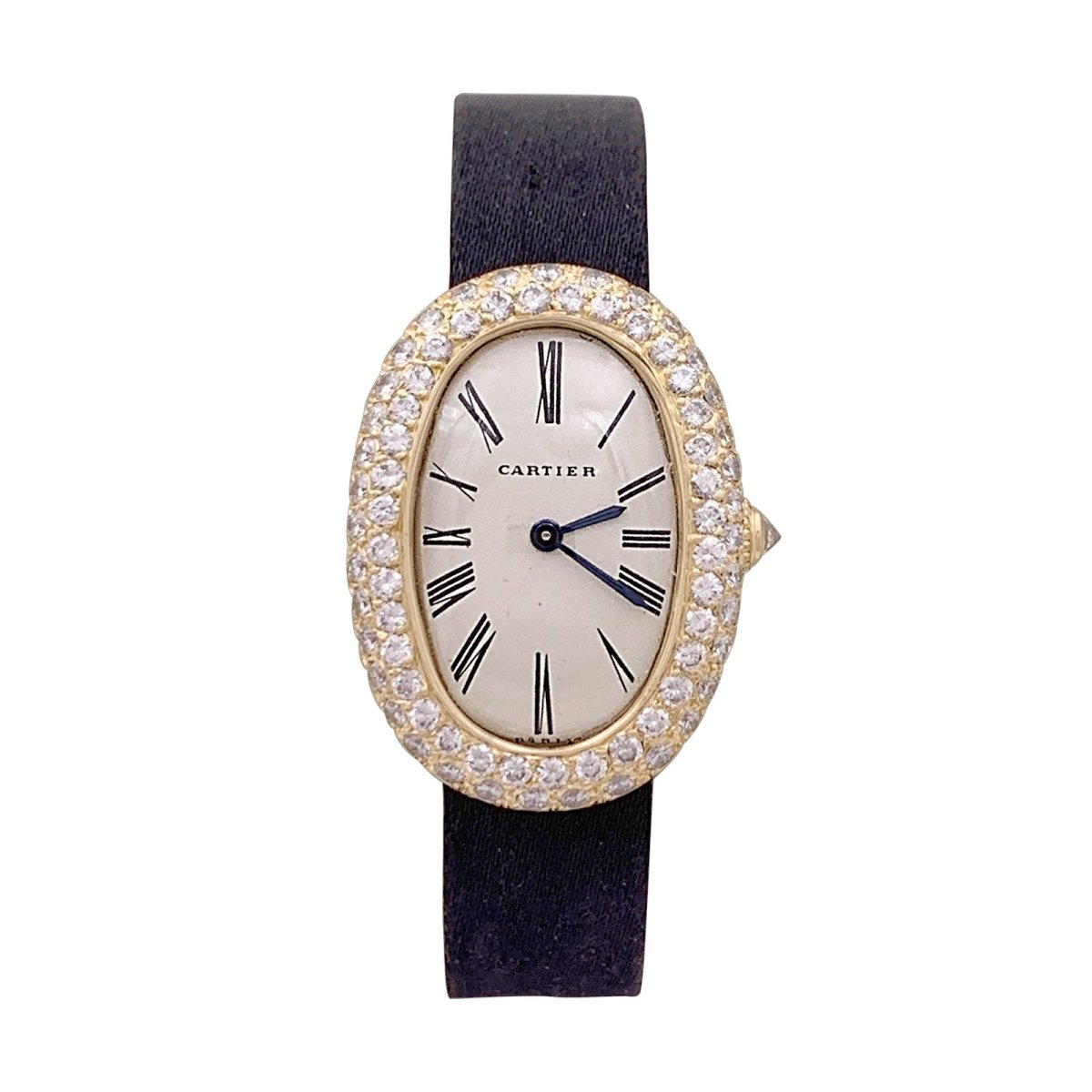 Montre CARTIER "Baignoire", or jaune, argent, cuir et diamants. - Castafiore