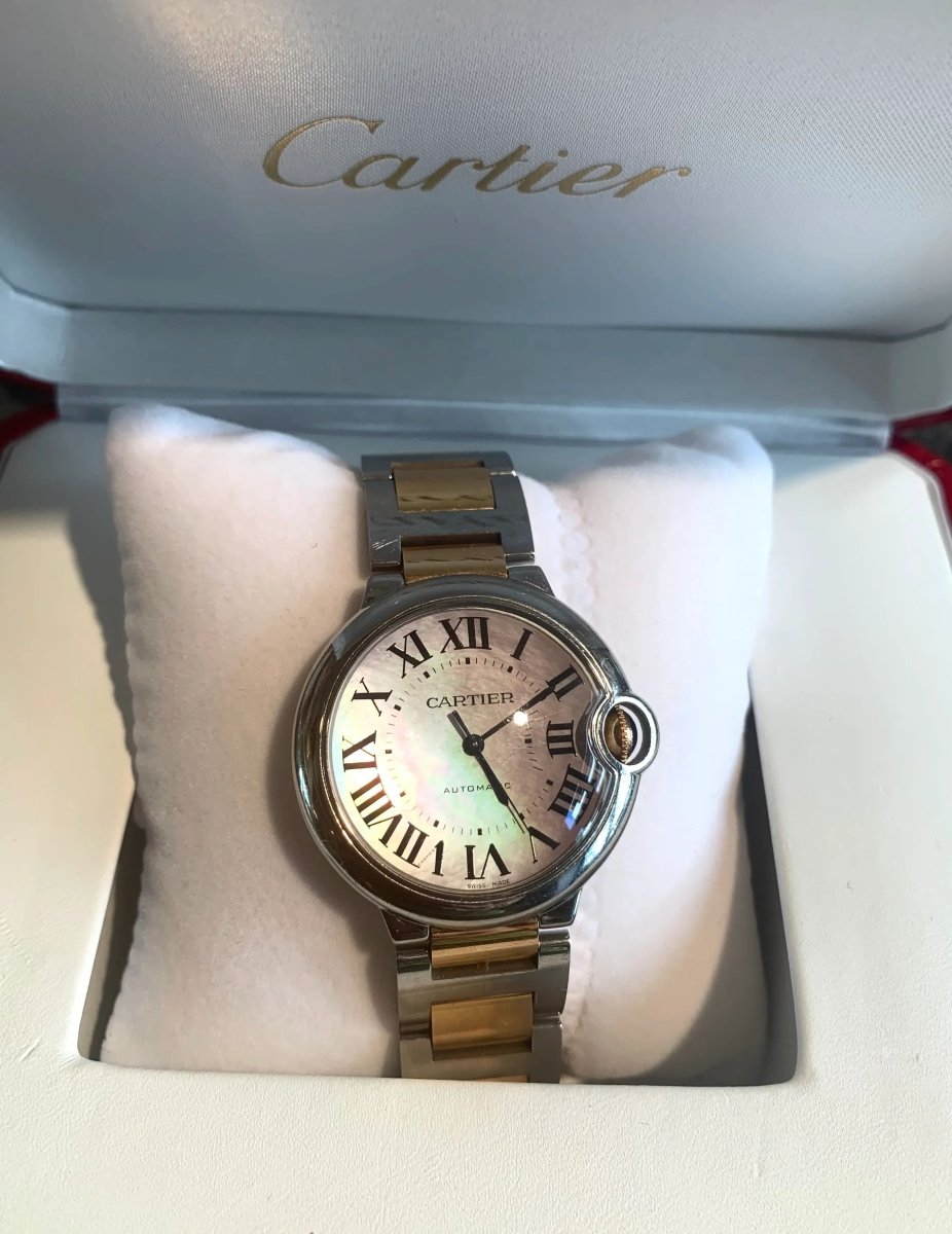 Montre Cartier Ballon Bleu 36mm Or Jaune 18 Carats Acier Nacre Rose - Castafiore