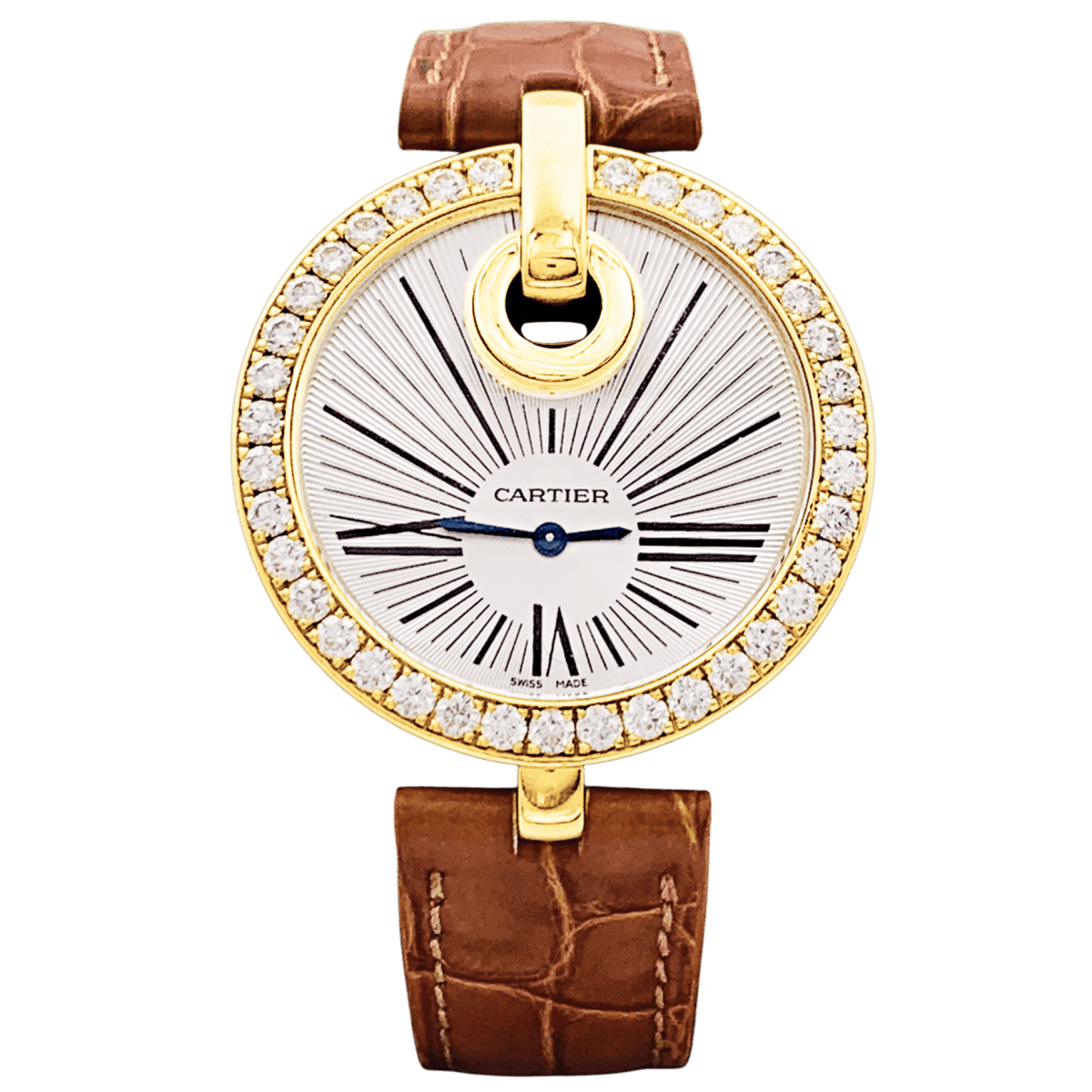 Montre CARTIER "Captive" en or jaune, acier, cuir et diamants - Castafiore