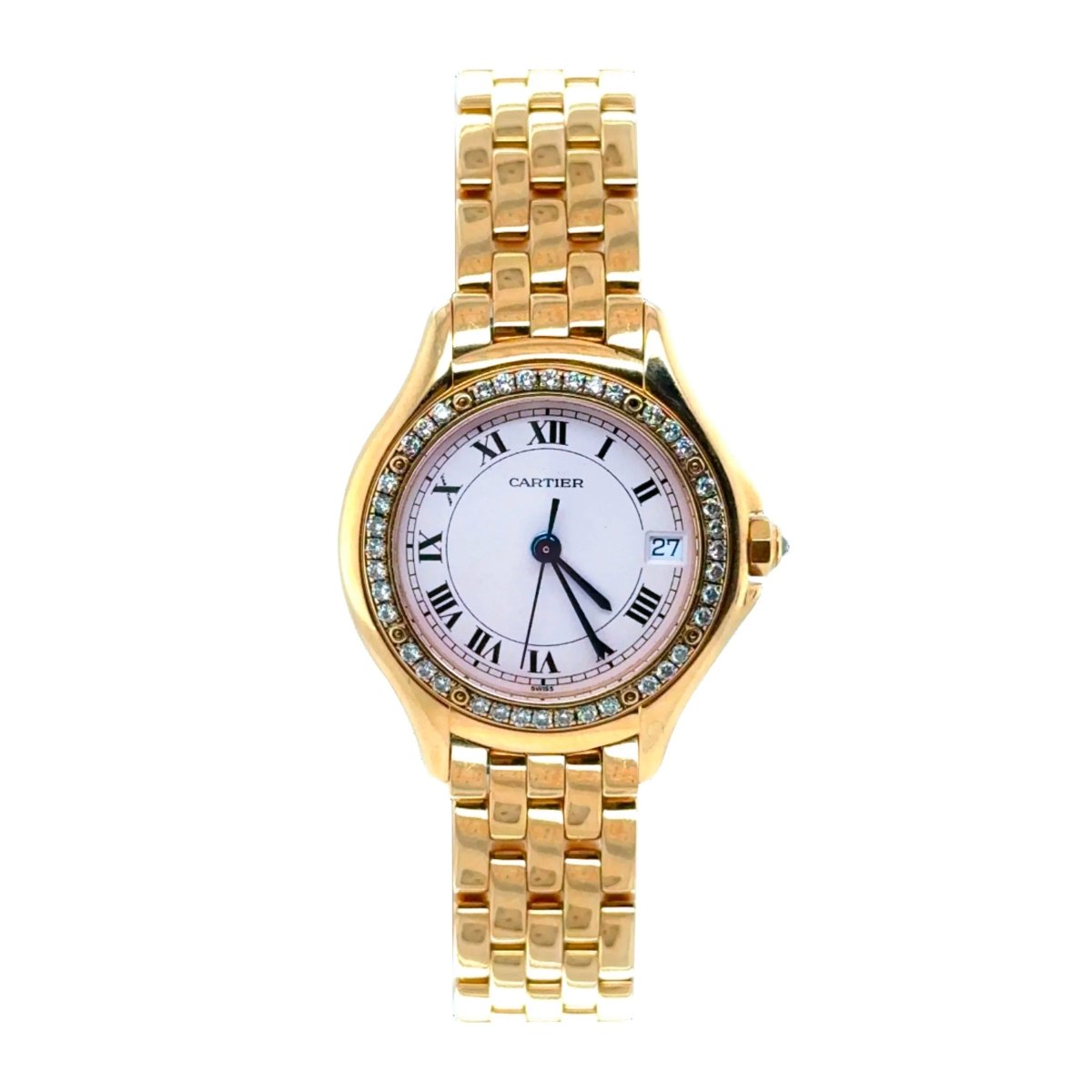 Montre CARTIER "Cougar" en or jaune, acier, saphir et diamants - Castafiore